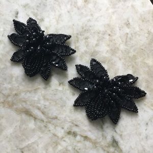 Vintage 90s black sequin beaded floral shoe clips embellishments